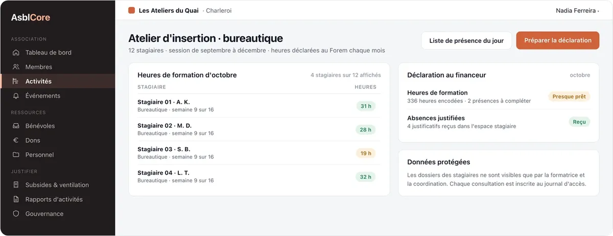 AsblCore : usagers et stagiaires