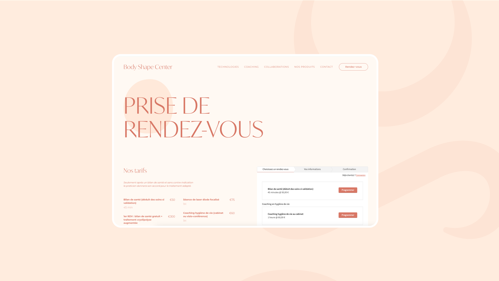 Ecran site prise de rendez-vous Body Shape Center