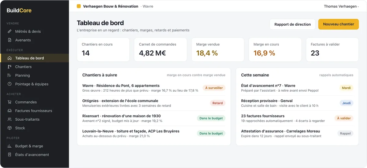 BuildCore : tableau de bord
