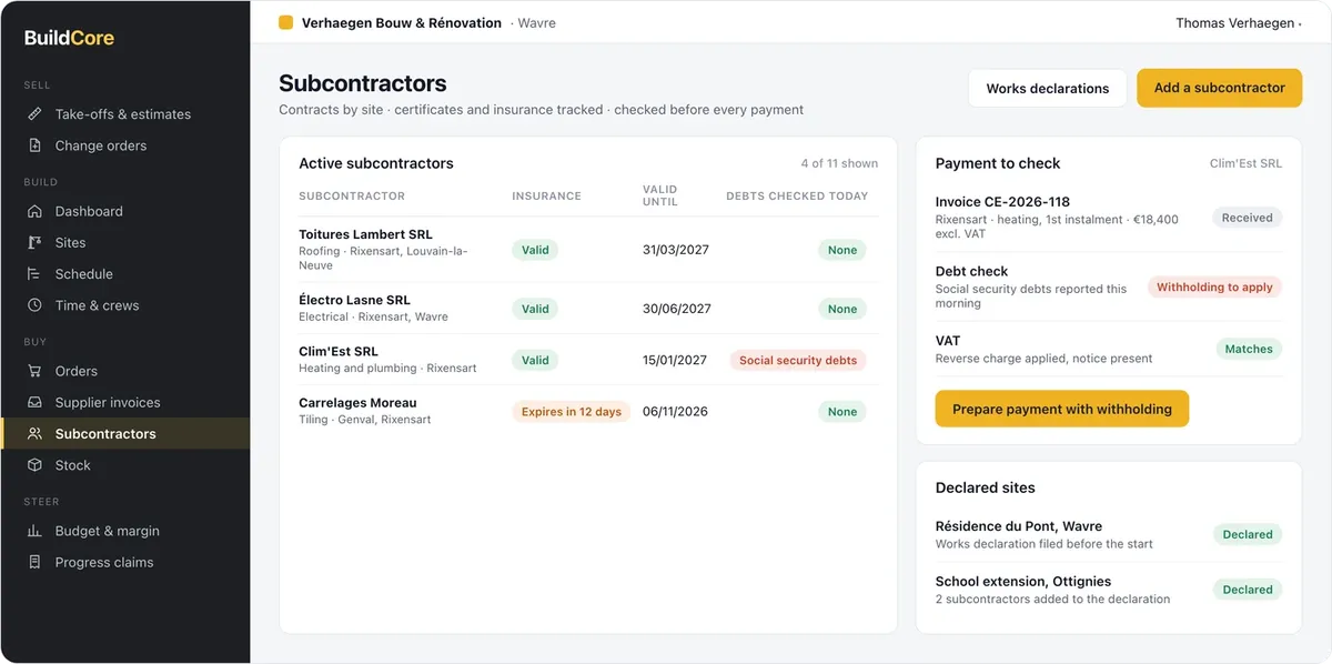 BuildCore: subcontractors
