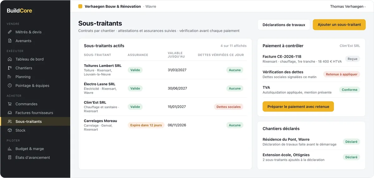 BuildCore : sous-traitants