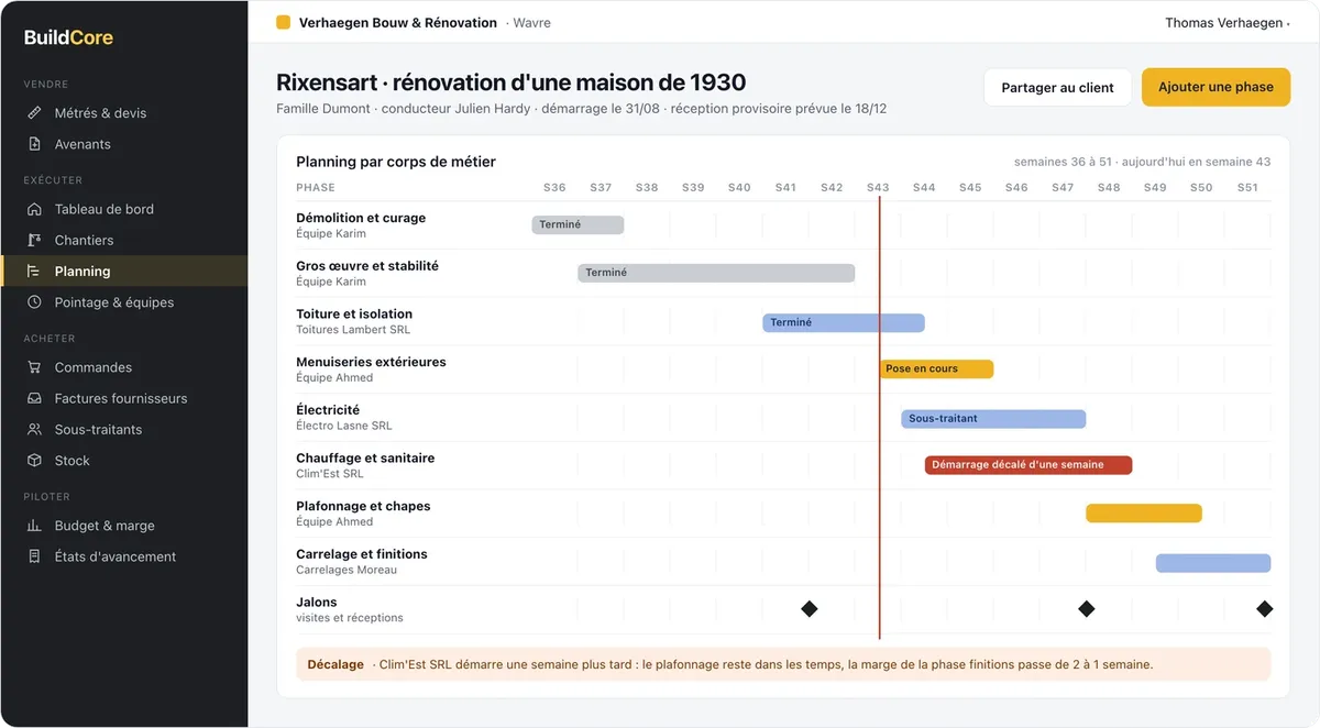 BuildCore : planning de chantier
