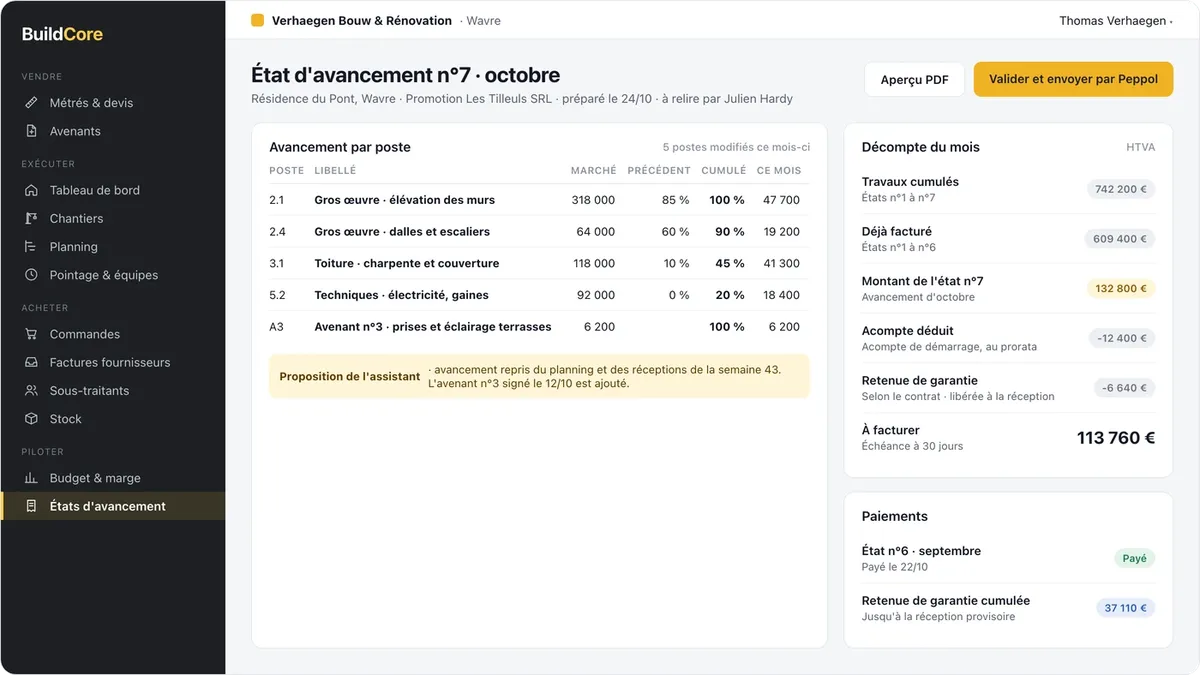 BuildCore : états d'avancement