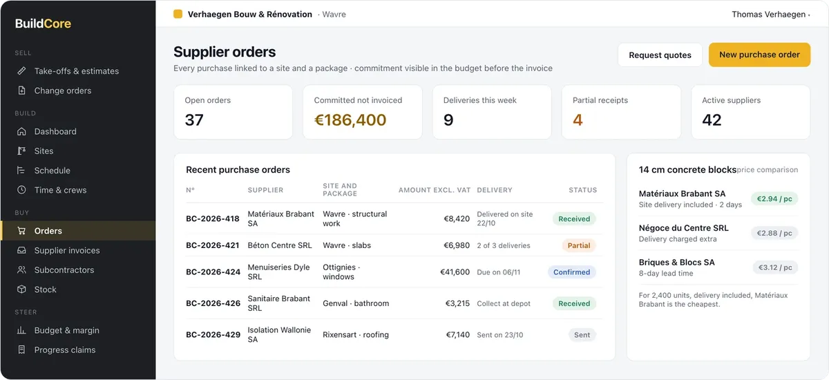 BuildCore: supplier orders