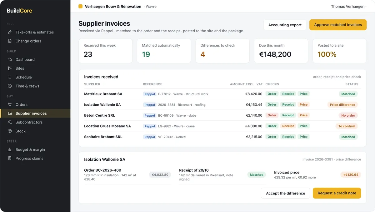 BuildCore: supplier invoices