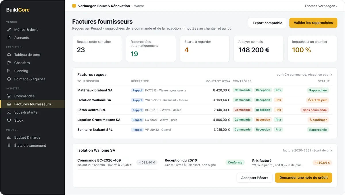 BuildCore : factures fournisseurs
