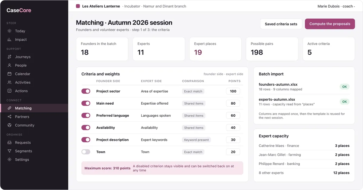 CaseCore: matching criteria