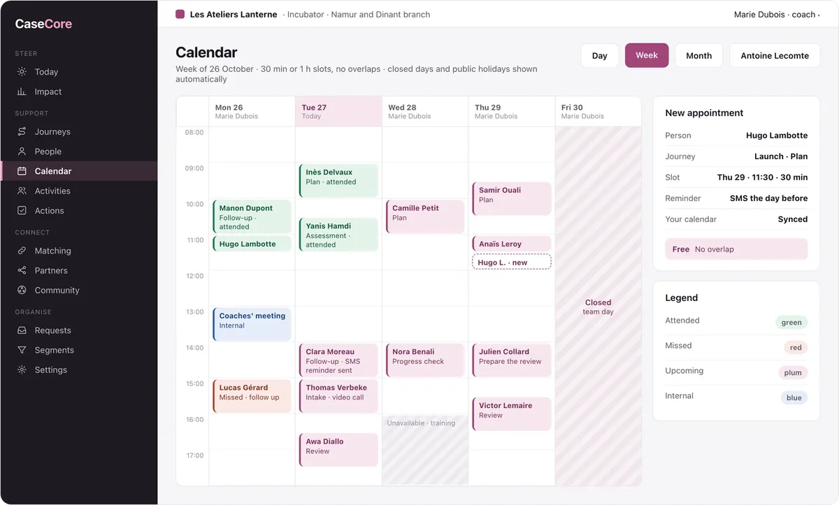 CaseCore: the calendar