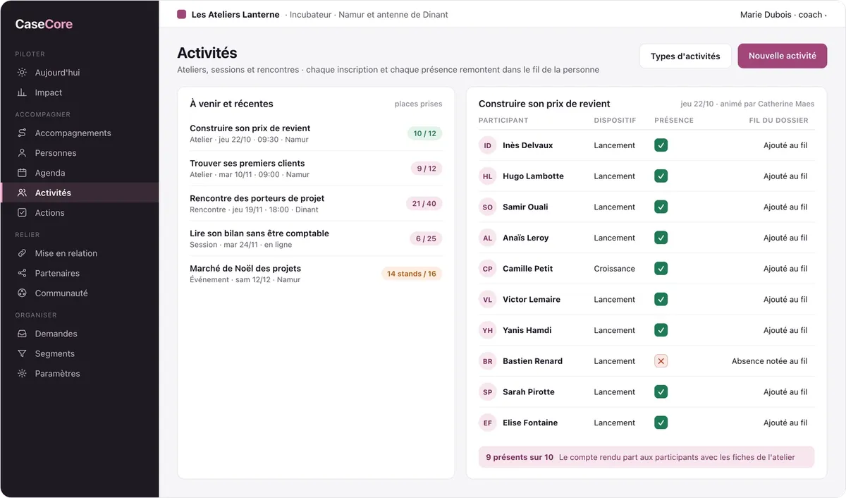 CaseCore : les activités collectives