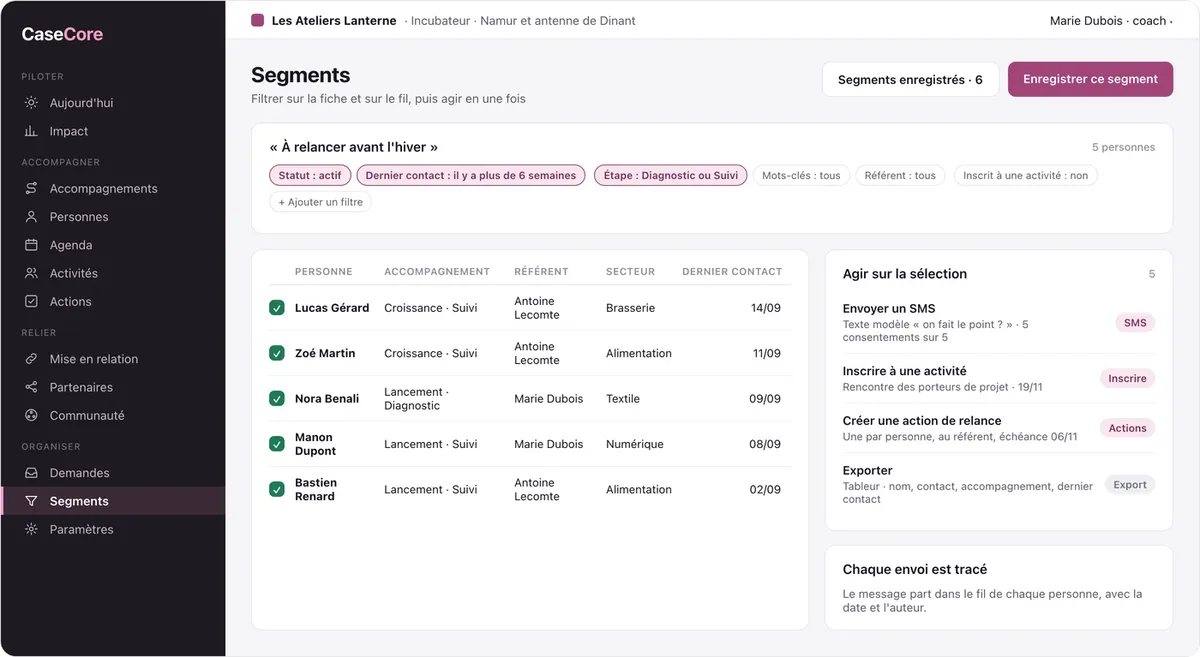 CaseCore : les segments