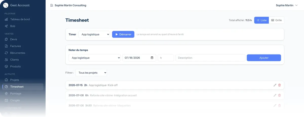 GestAccount : timesheet