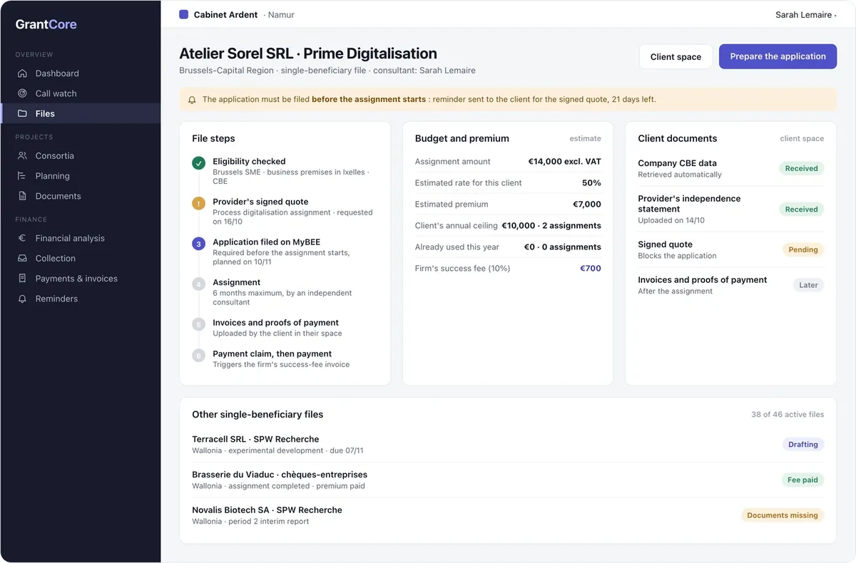 GrantCore: single-beneficiary file
