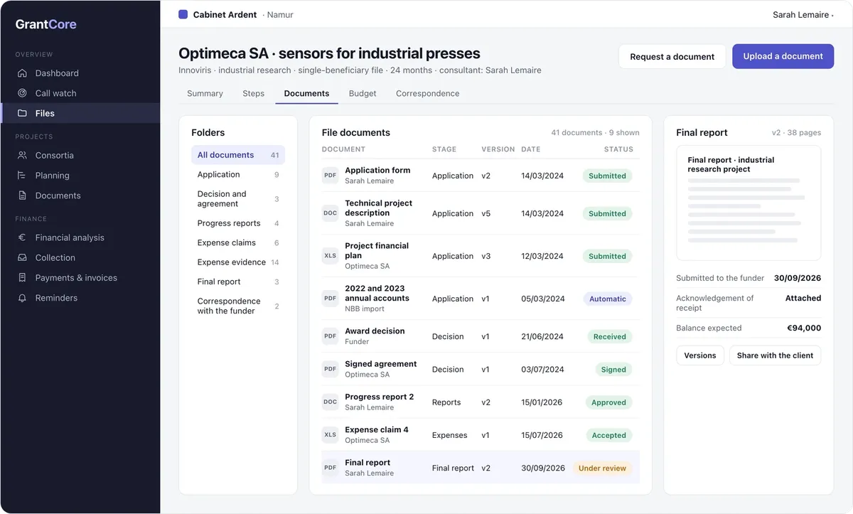 GrantCore: file documents