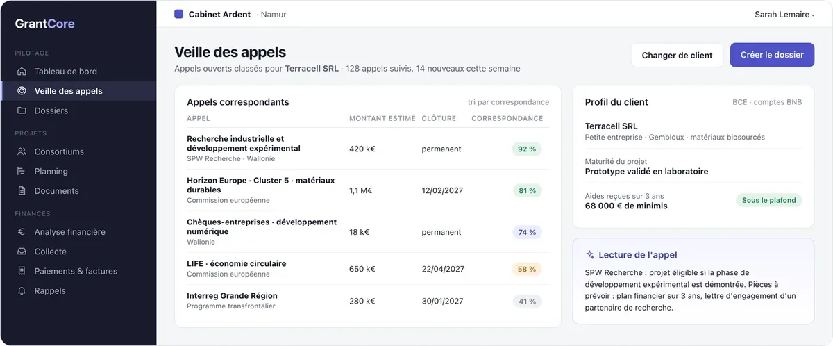 GrantCore : veille des appels