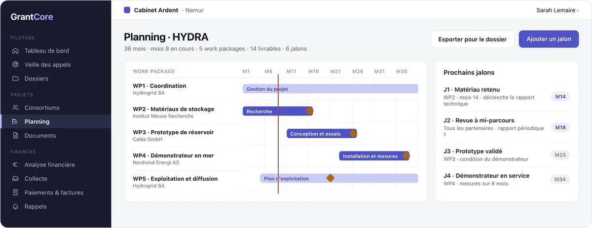 GrantCore : planning et Gantt