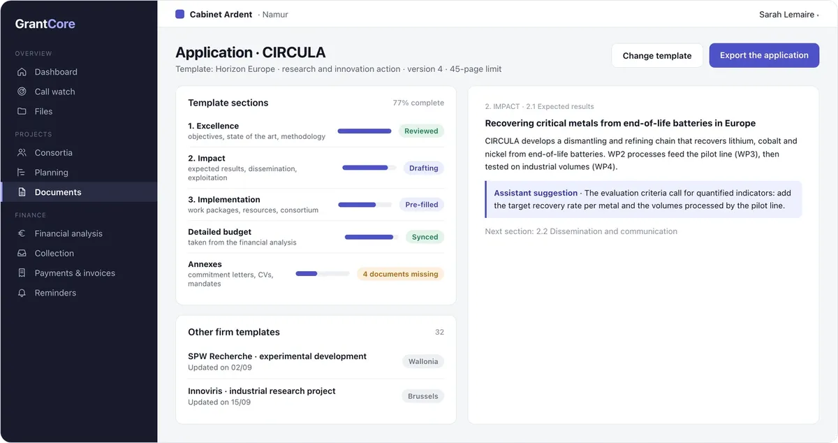 GrantCore: application writing