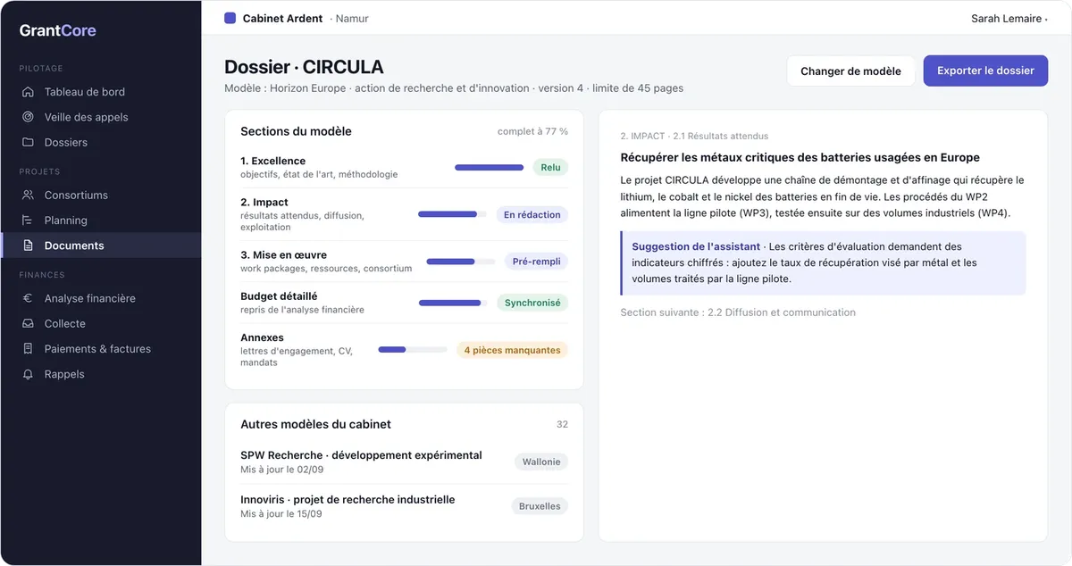 GrantCore : rédaction du dossier
