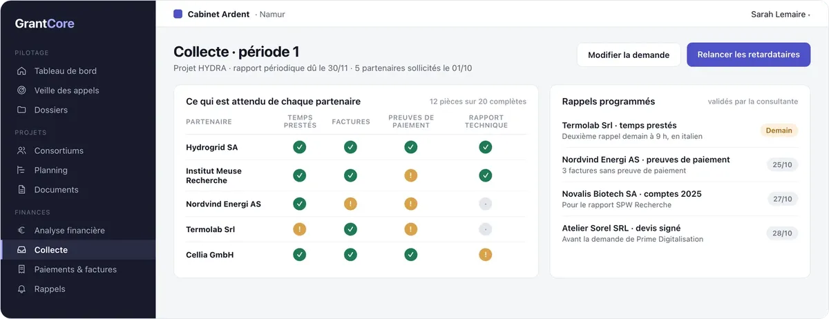 GrantCore : collecte des pièces
