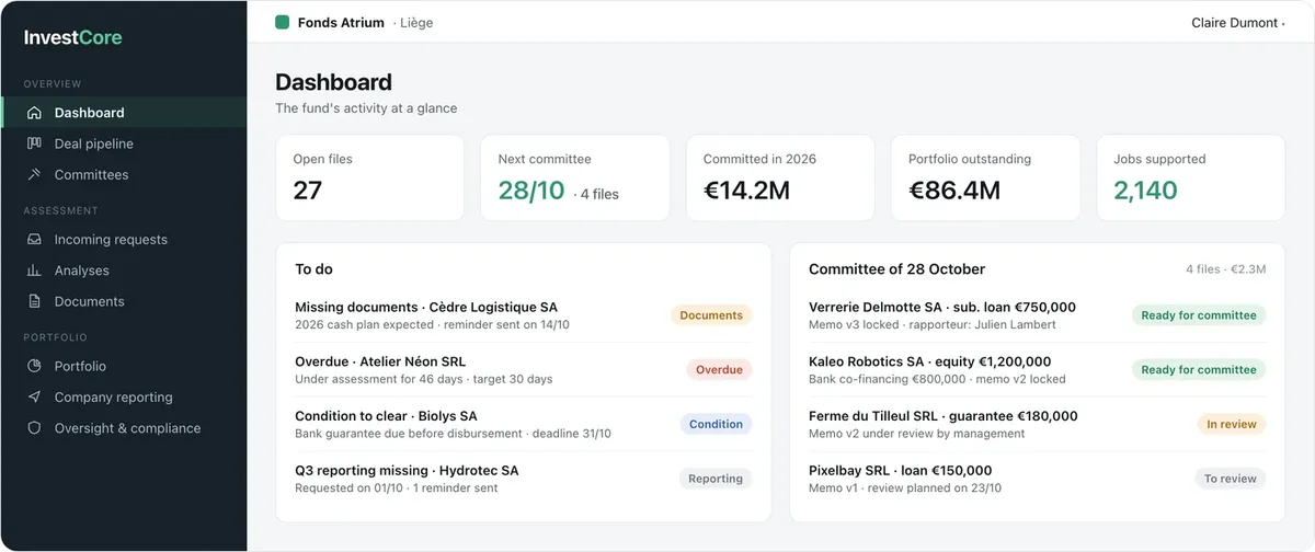 InvestCore: dashboard