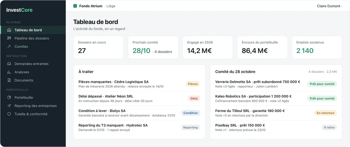 InvestCore : tableau de bord