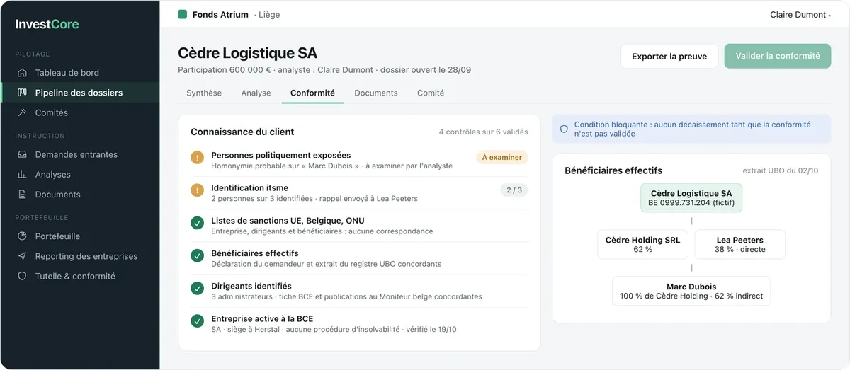 InvestCore : connaissance du client