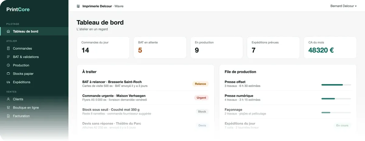 PrintCore : tableau de bord