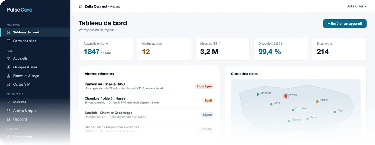 PulseCore : tableau de bord