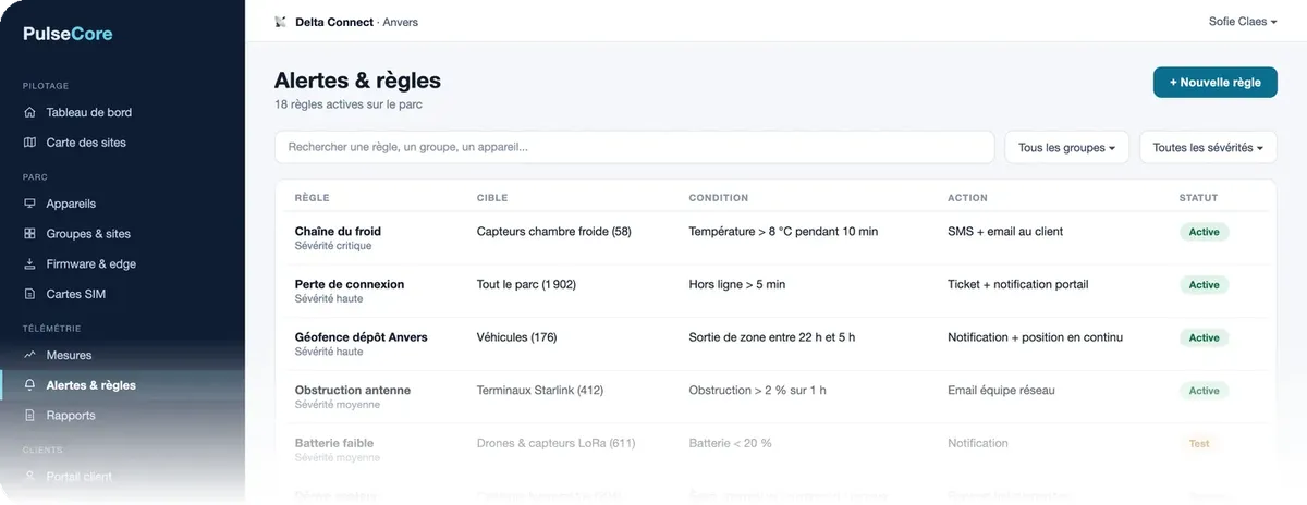 PulseCore : alertes et règles
