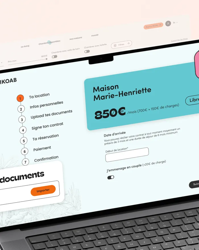 IKOAB : interface de réservation de la plateforme de gestion locative co-living