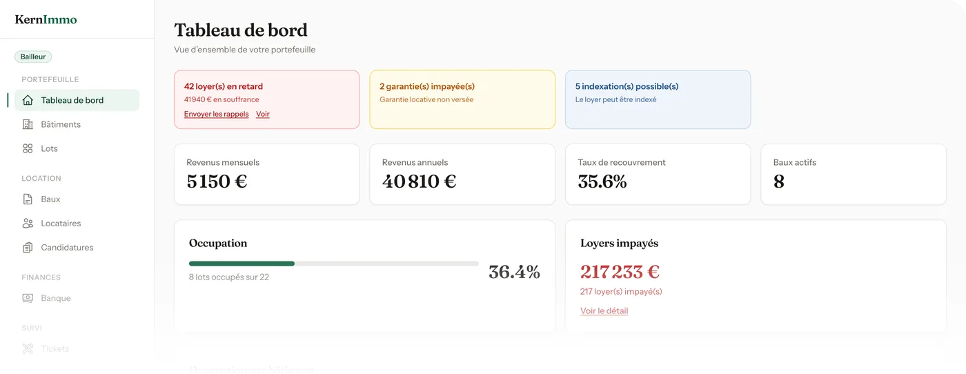 Écran de KernImmo, logiciel de gestion locative